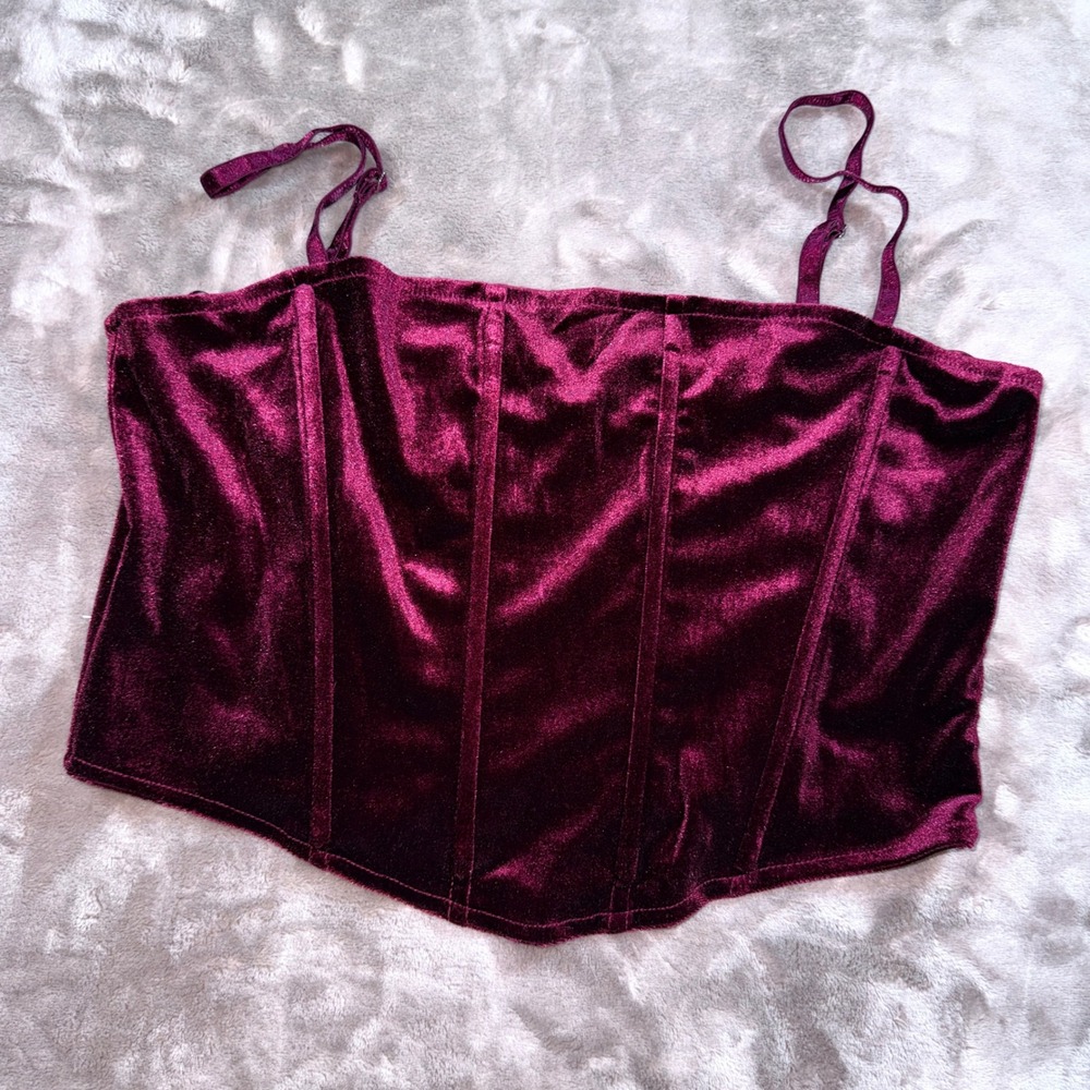ASTR The Label Velvet Corset Top Women L Wine NWOT Boned Smocked Back